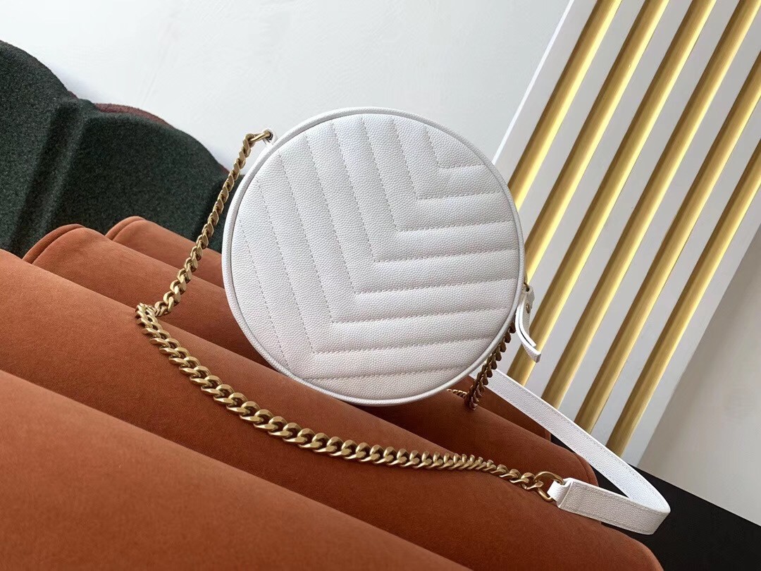 Sa**t Lau*nt vinyle round camera bag in white grained leather