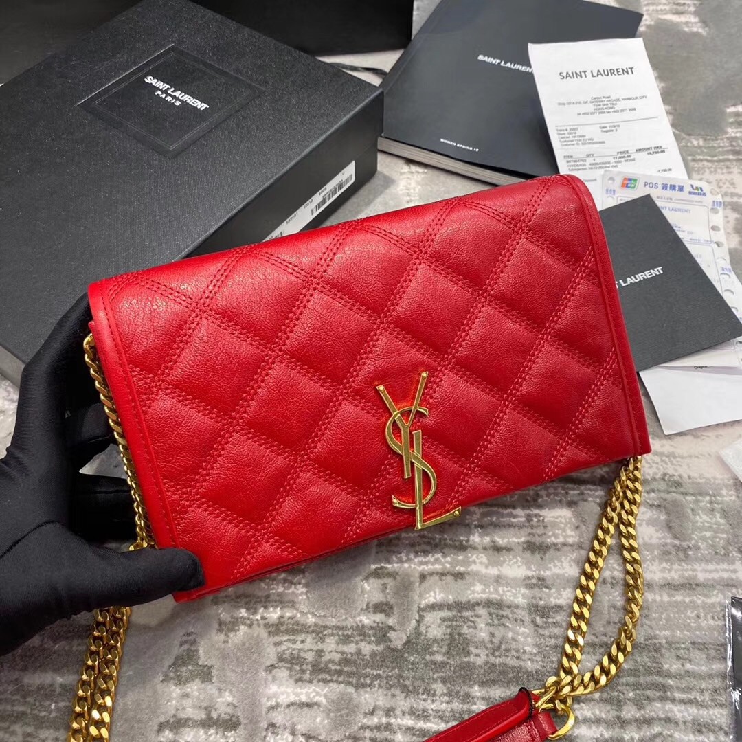 Sa**t Lau*nt woc becky chain wallet in red lambskin