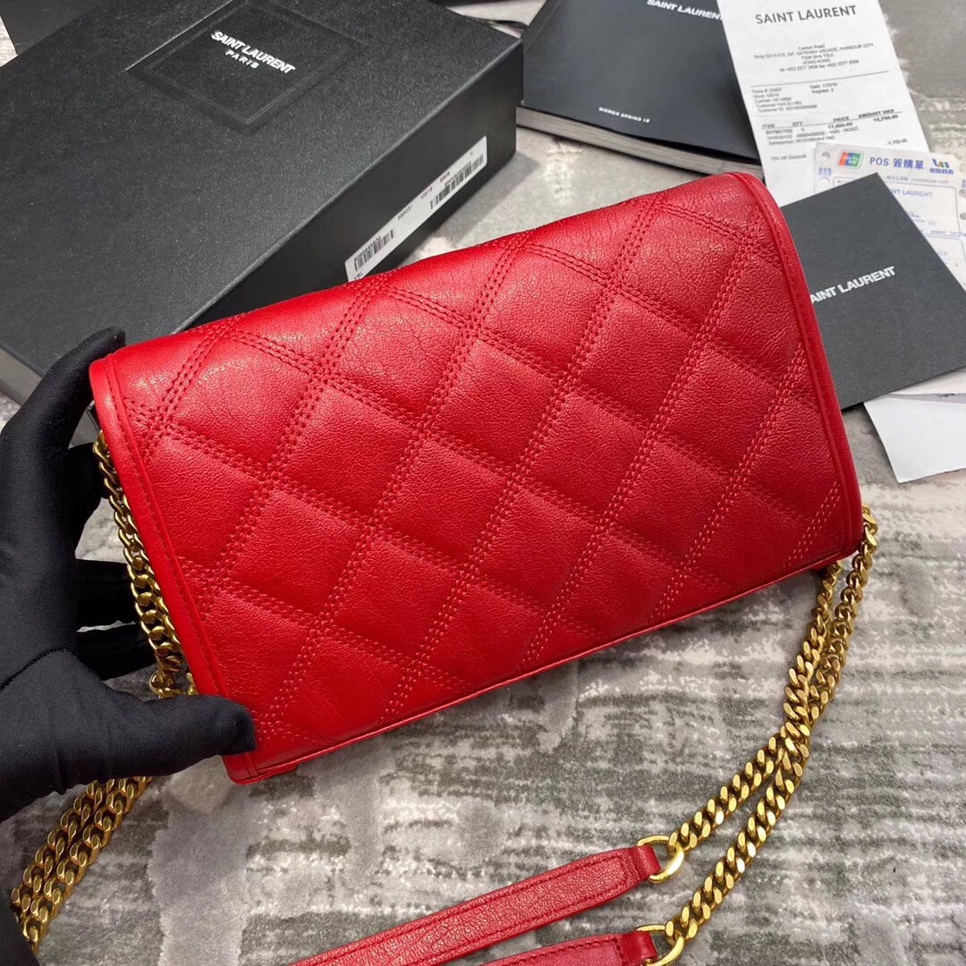 Sa**t Lau*nt woc becky chain wallet in red lambskin