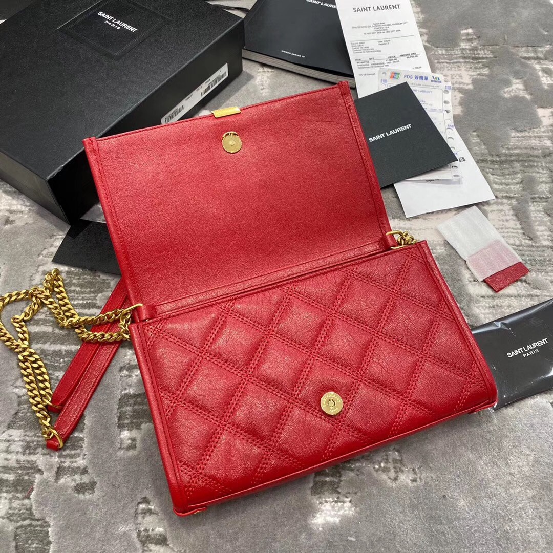 Sa**t Lau*nt woc becky chain wallet in red lambskin