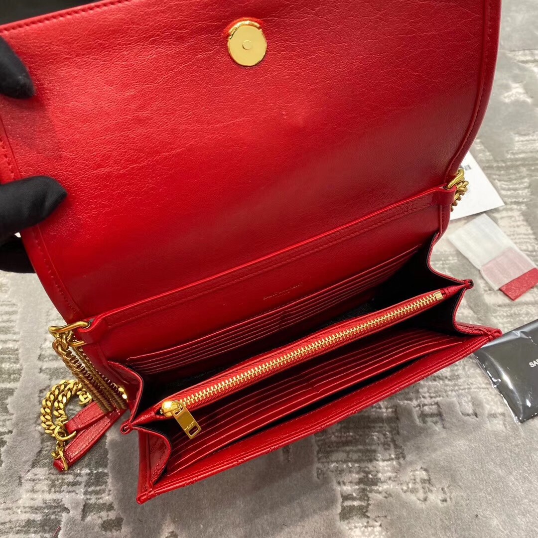Sa**t Lau*nt woc becky chain wallet in red lambskin