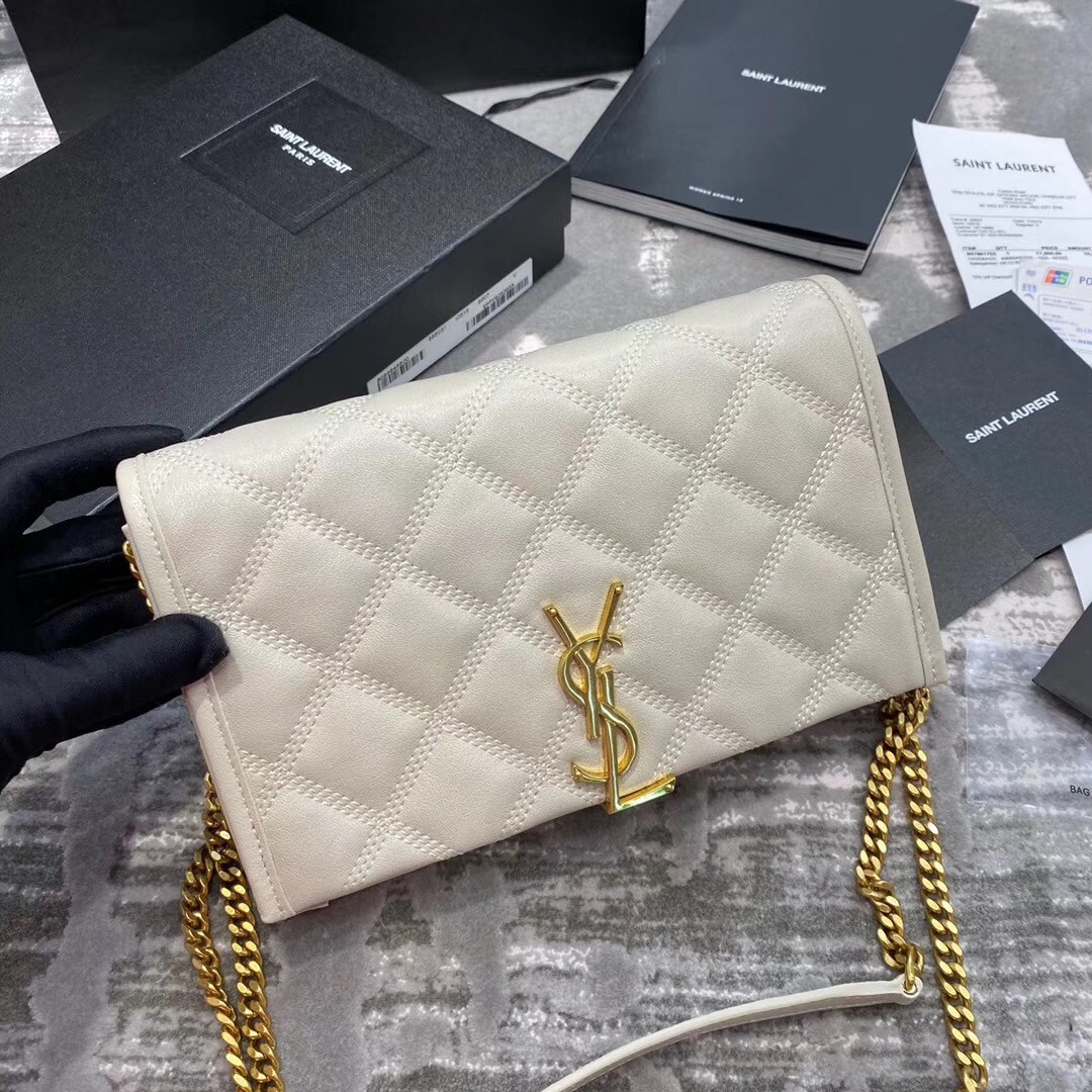 Sa**t Lau*nt woc becky chain wallet in white lambskin