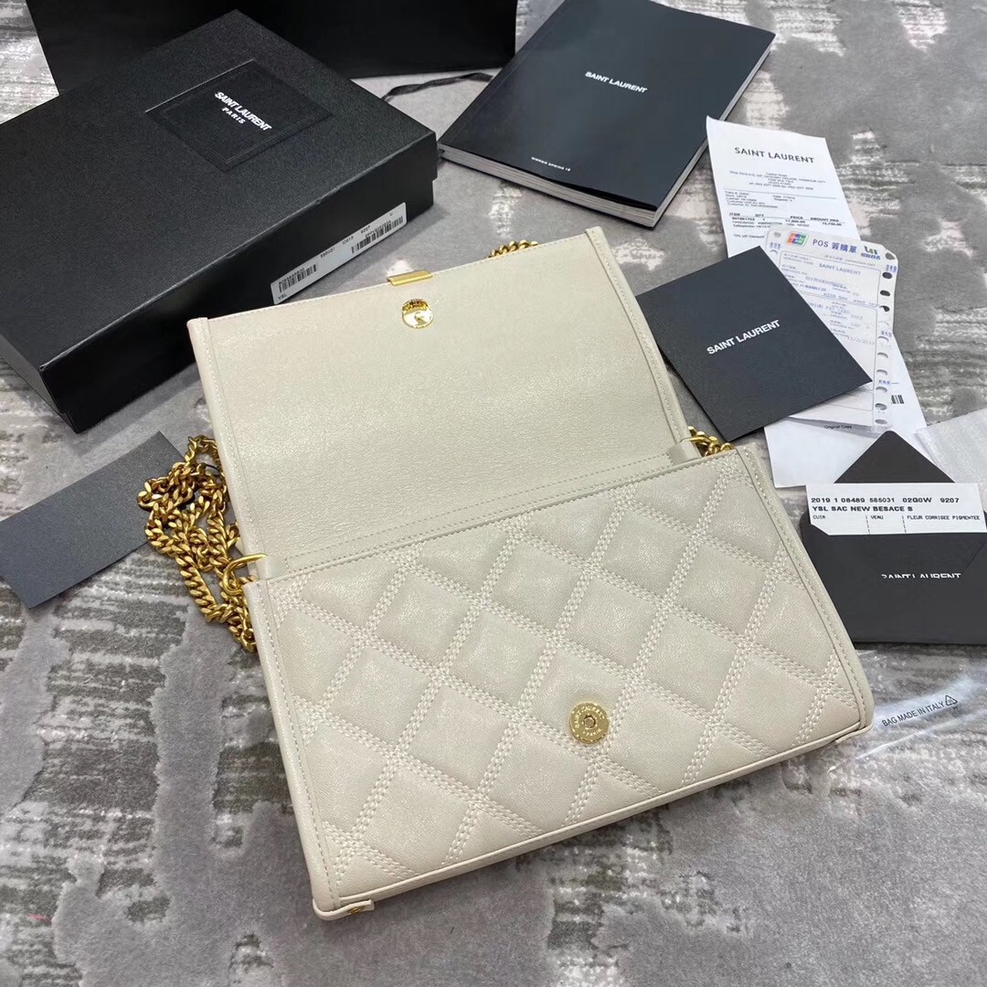 Sa**t Lau*nt woc becky chain wallet in white lambskin