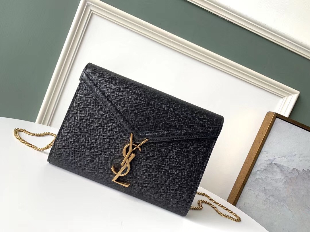 Sa**t Lau*nt woc cassandra chain wallet in black leather