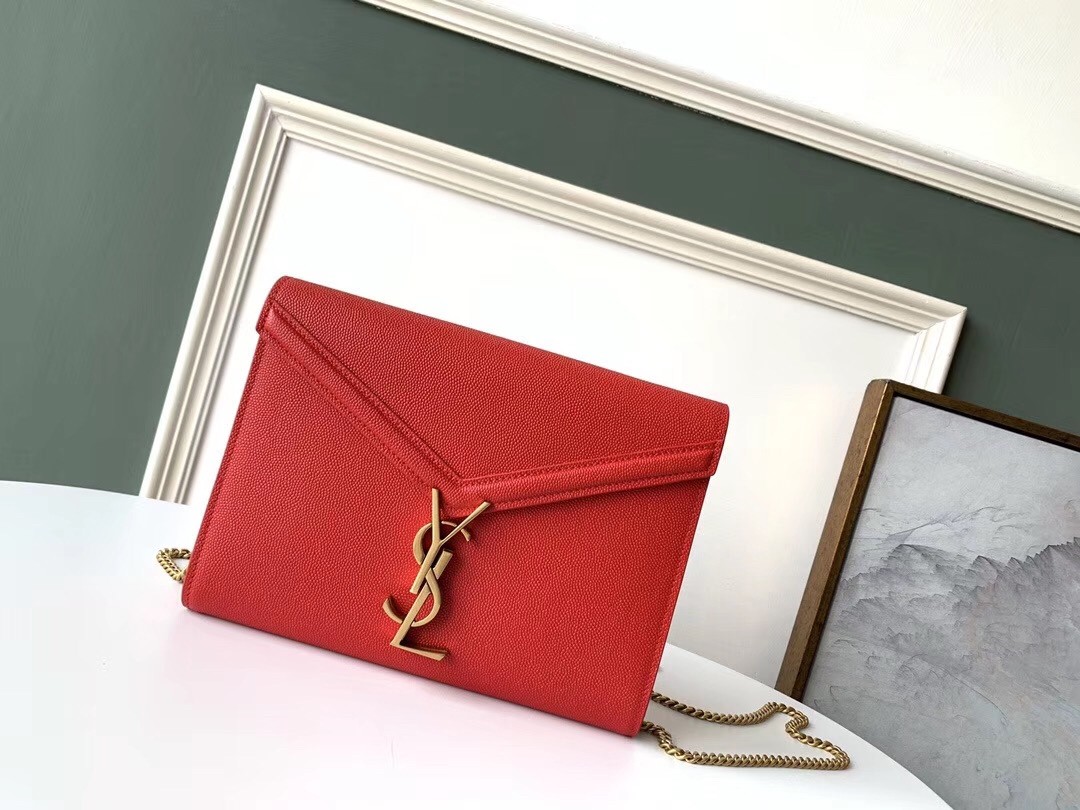 Sa**t Lau*nt woc cassandra chain wallet in red leather