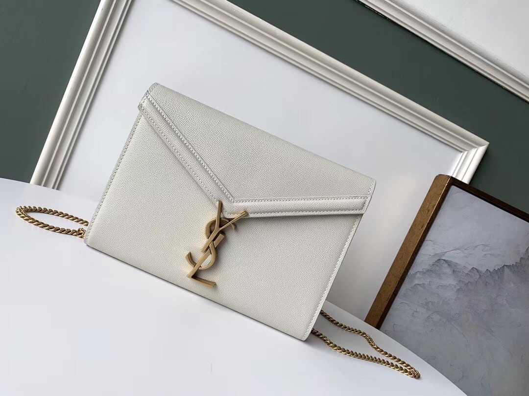 Sa**t Lau*nt woc cassandra chain wallet in white leather