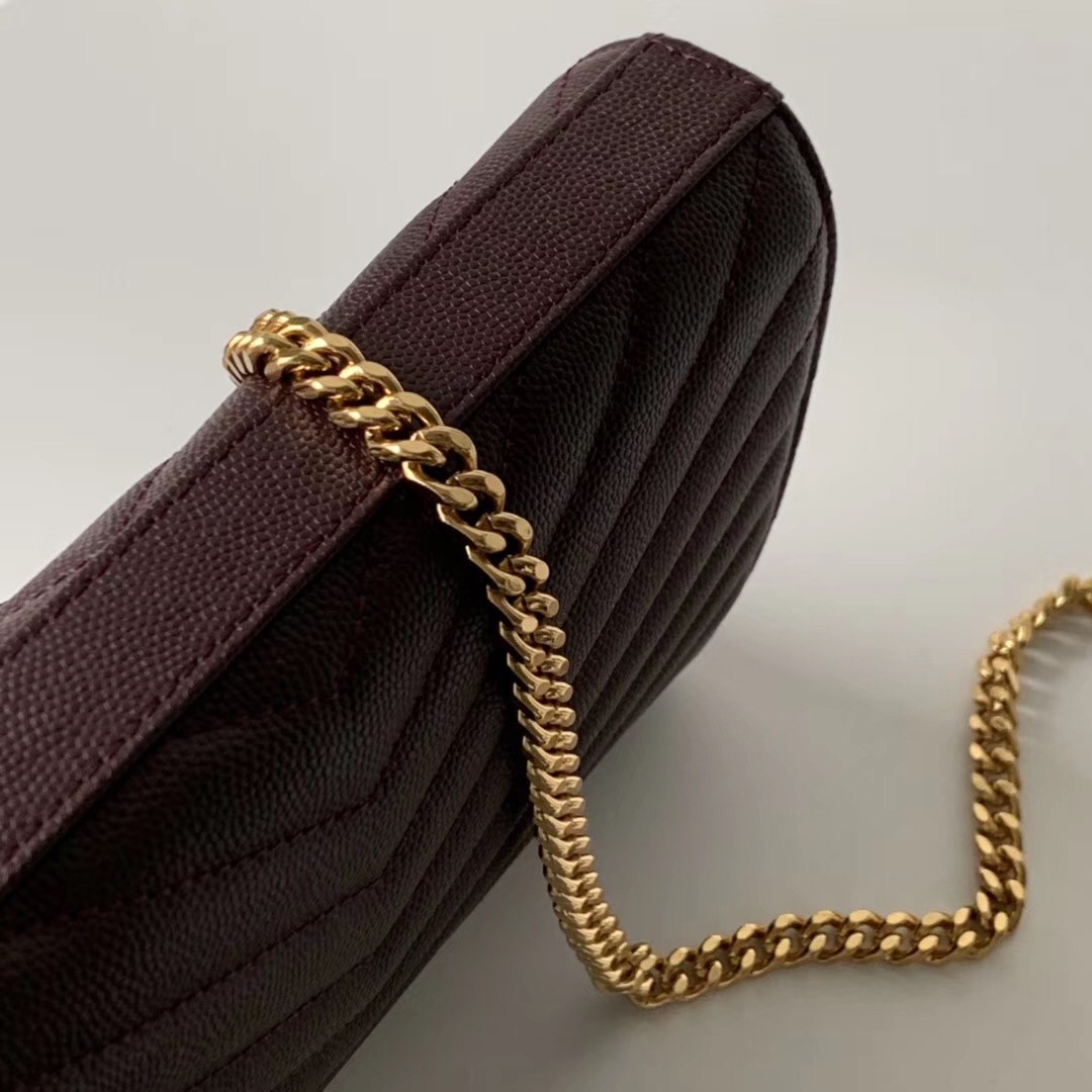 Sa**t Lau*nt woc monogram chain wallet in bordeaux leather