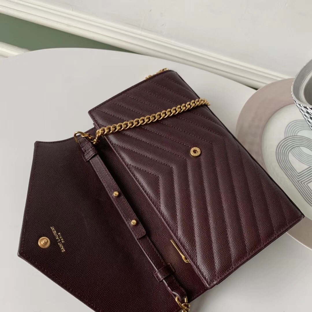 Sa**t Lau*nt woc monogram chain wallet in bordeaux leather