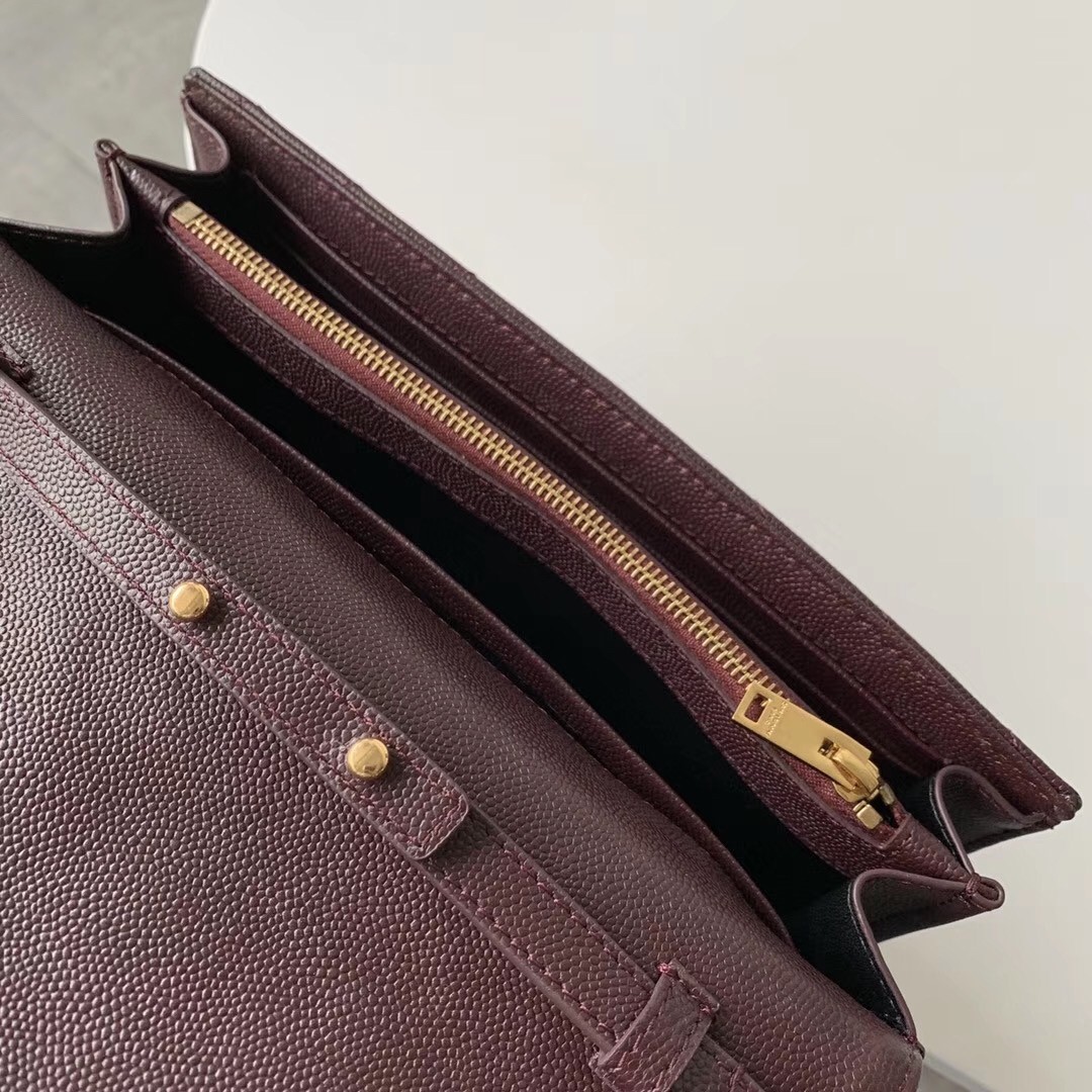 Sa**t Lau*nt woc monogram chain wallet in bordeaux leather