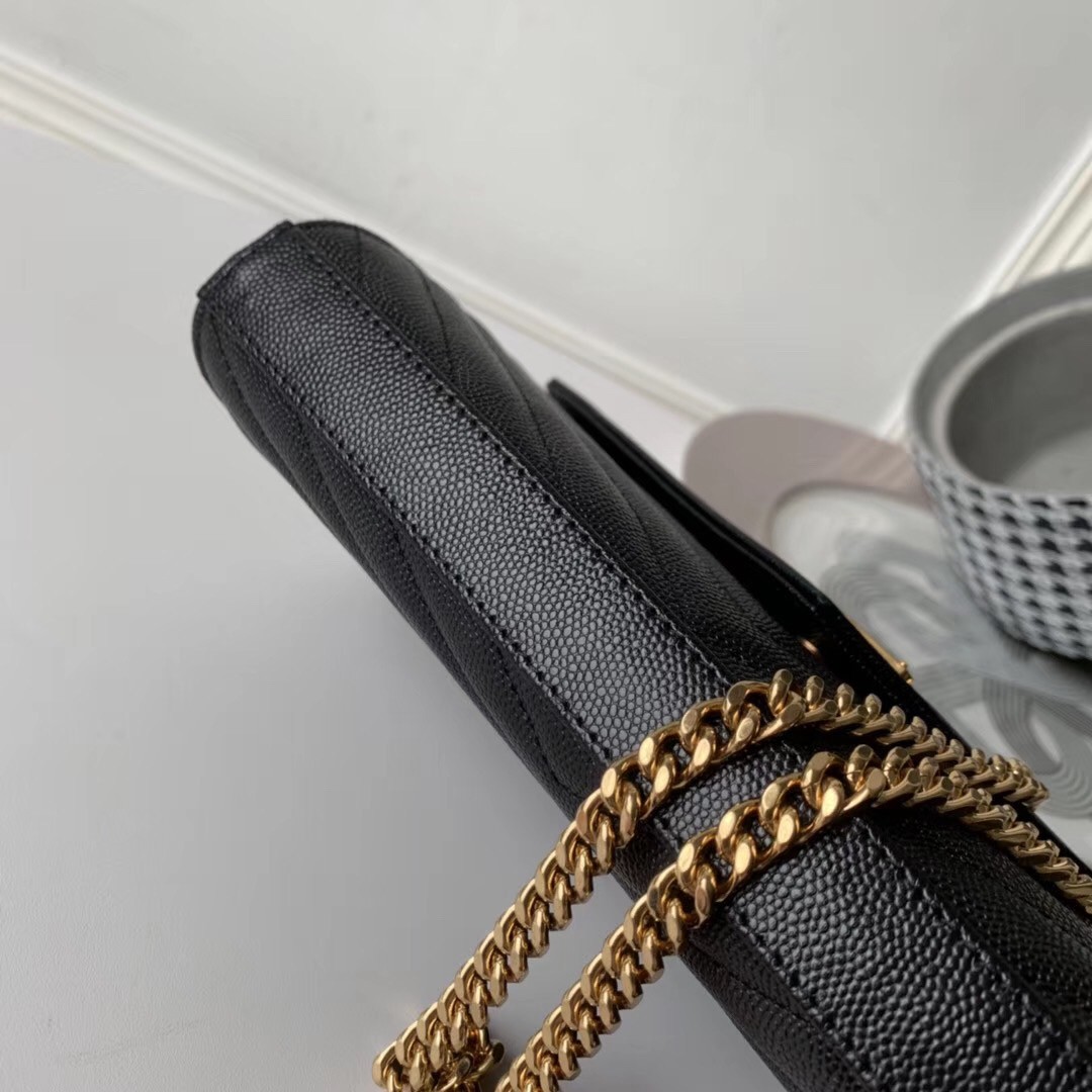 Sa**t Lau*nt woc monogram chain wallet in black leather