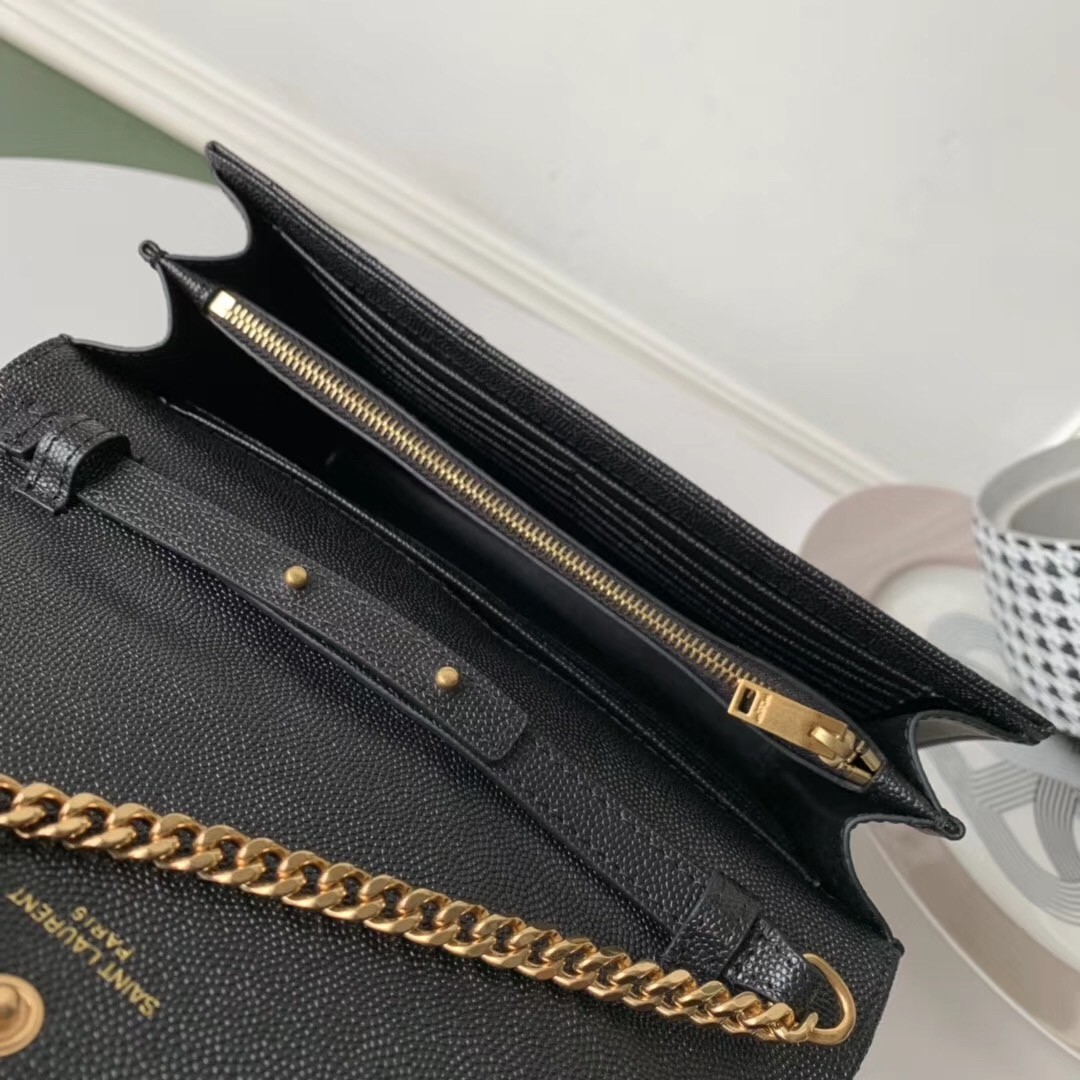 Sa**t Lau*nt woc monogram chain wallet in black leather