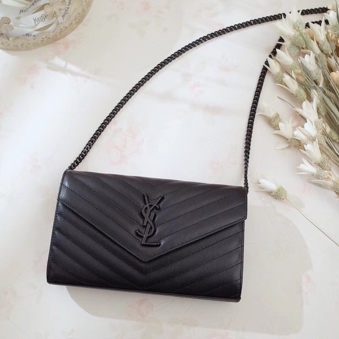 Sa**t Lau*nt woc monogram chain wallet all black