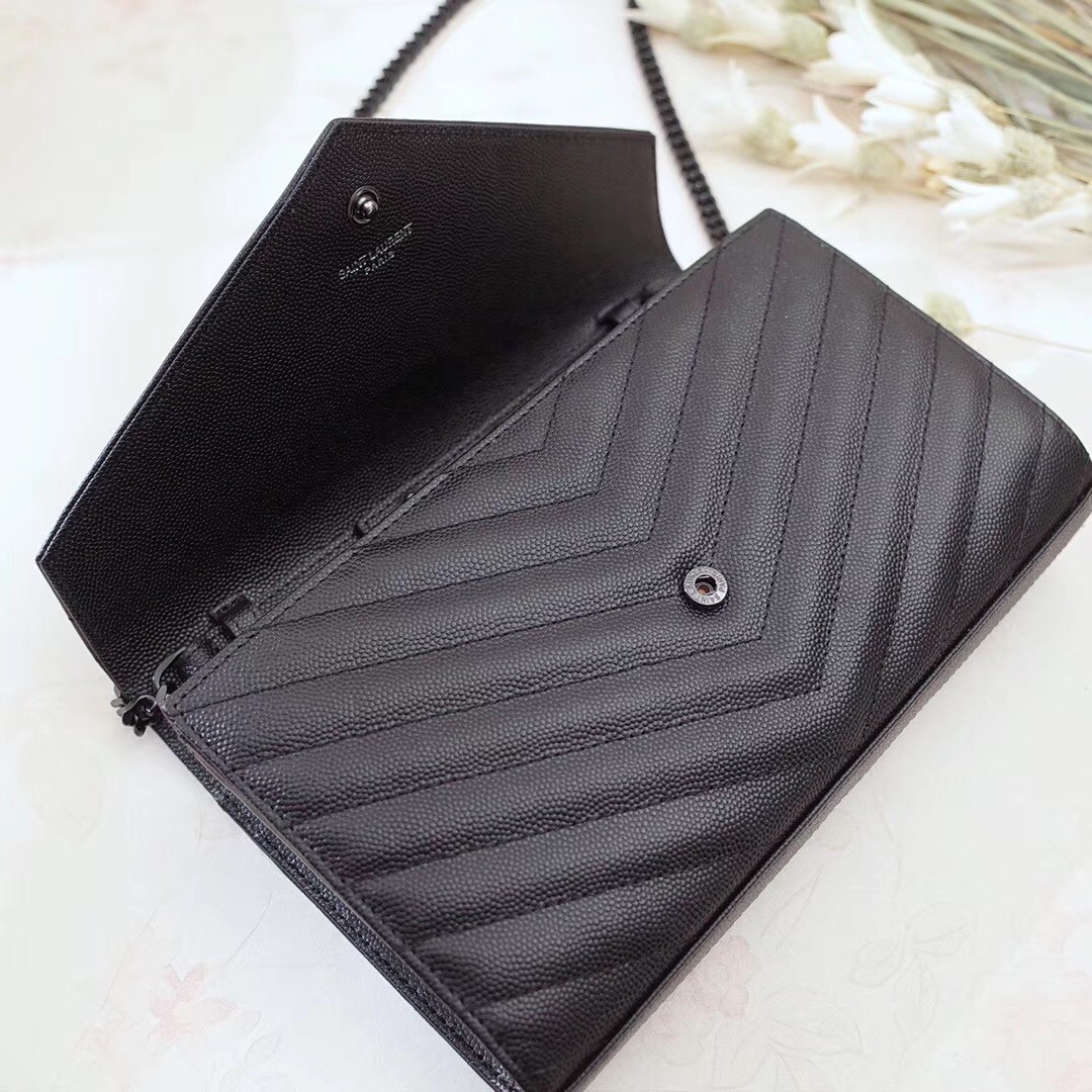 Sa**t Lau*nt woc monogram chain wallet all black