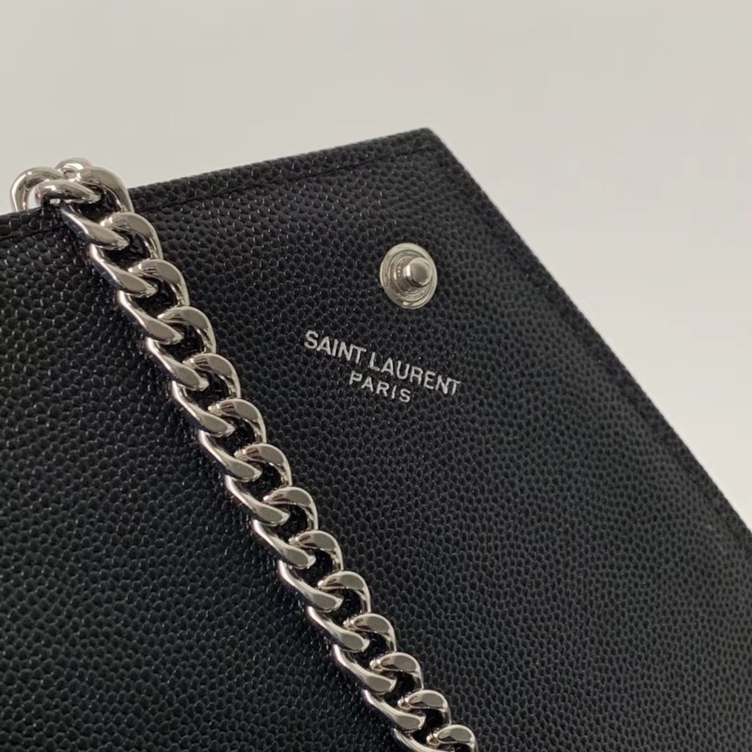 Sa**t Lau*nt woc monogram chain wallet in noir leather