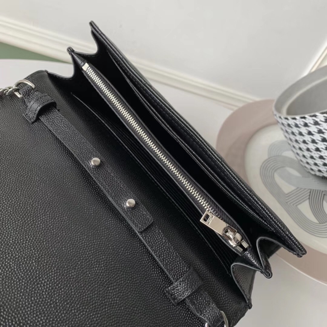 Sa**t Lau*nt woc monogram chain wallet in noir leather