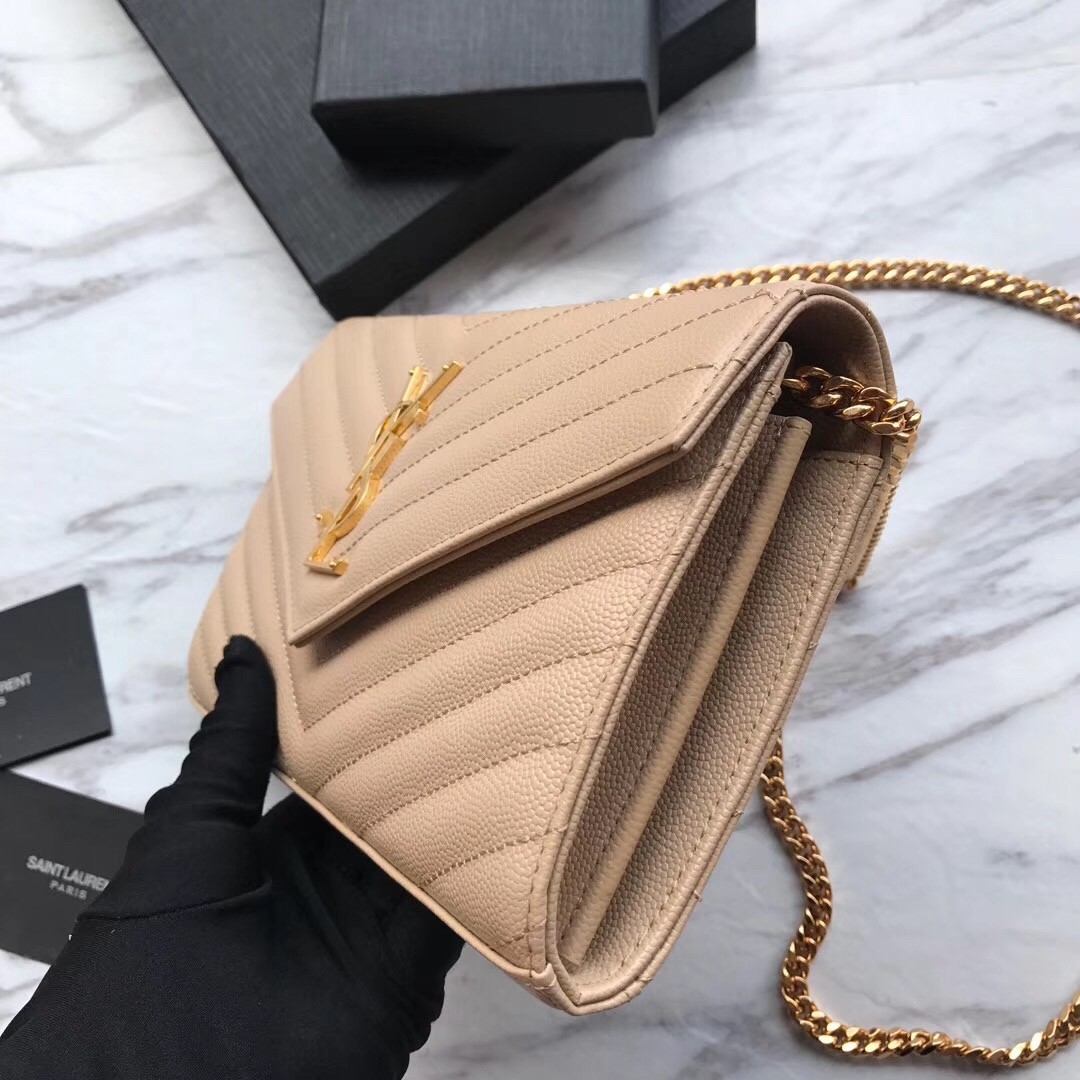 Sa**t Lau*nt woc monogram chain wallet in poudre leather