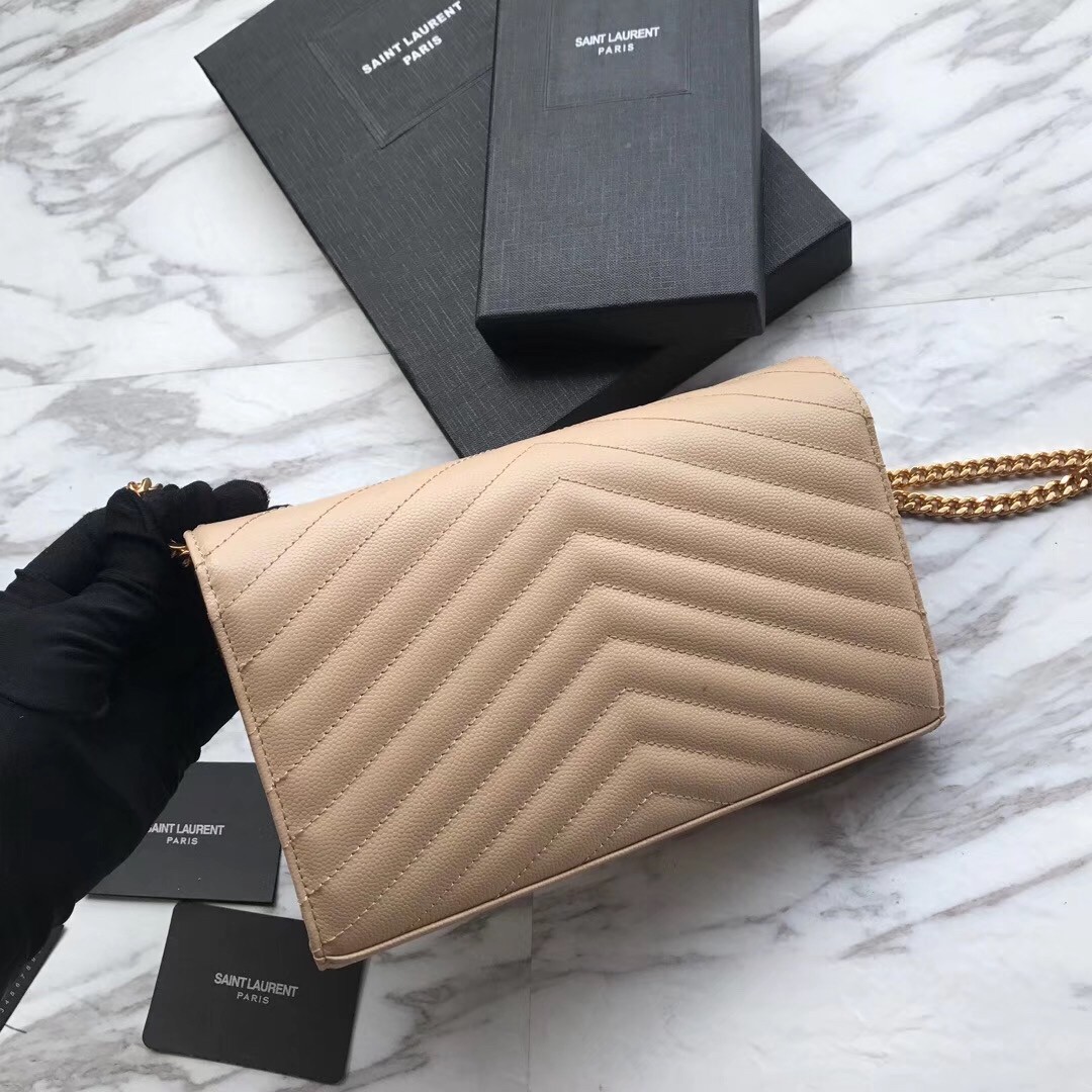 Sa**t Lau*nt woc monogram chain wallet in poudre leather