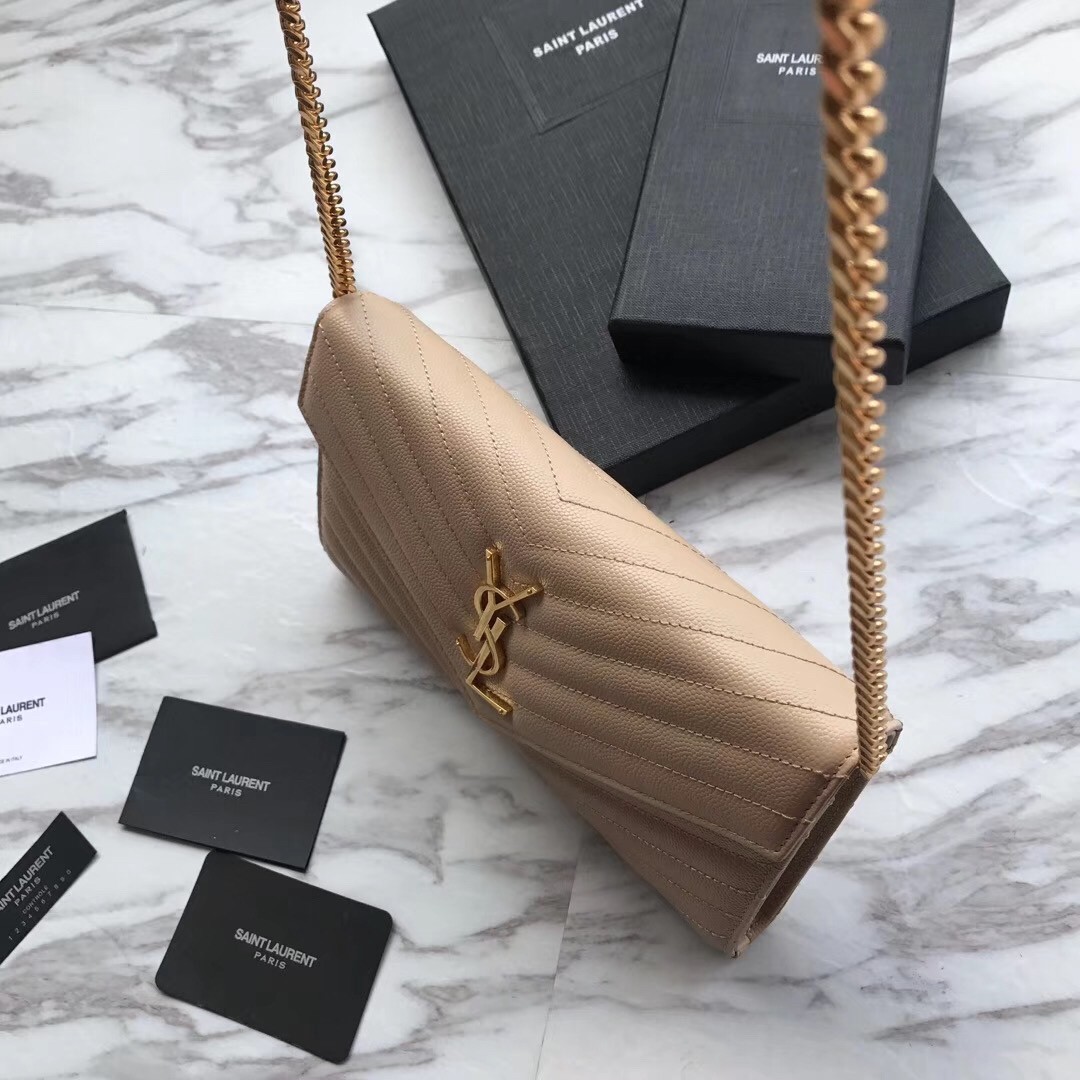 Sa**t Lau*nt woc monogram chain wallet in poudre leather