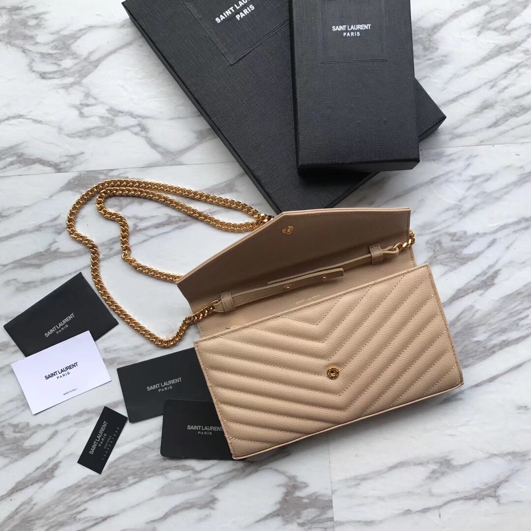 Sa**t Lau*nt woc monogram chain wallet in poudre leather