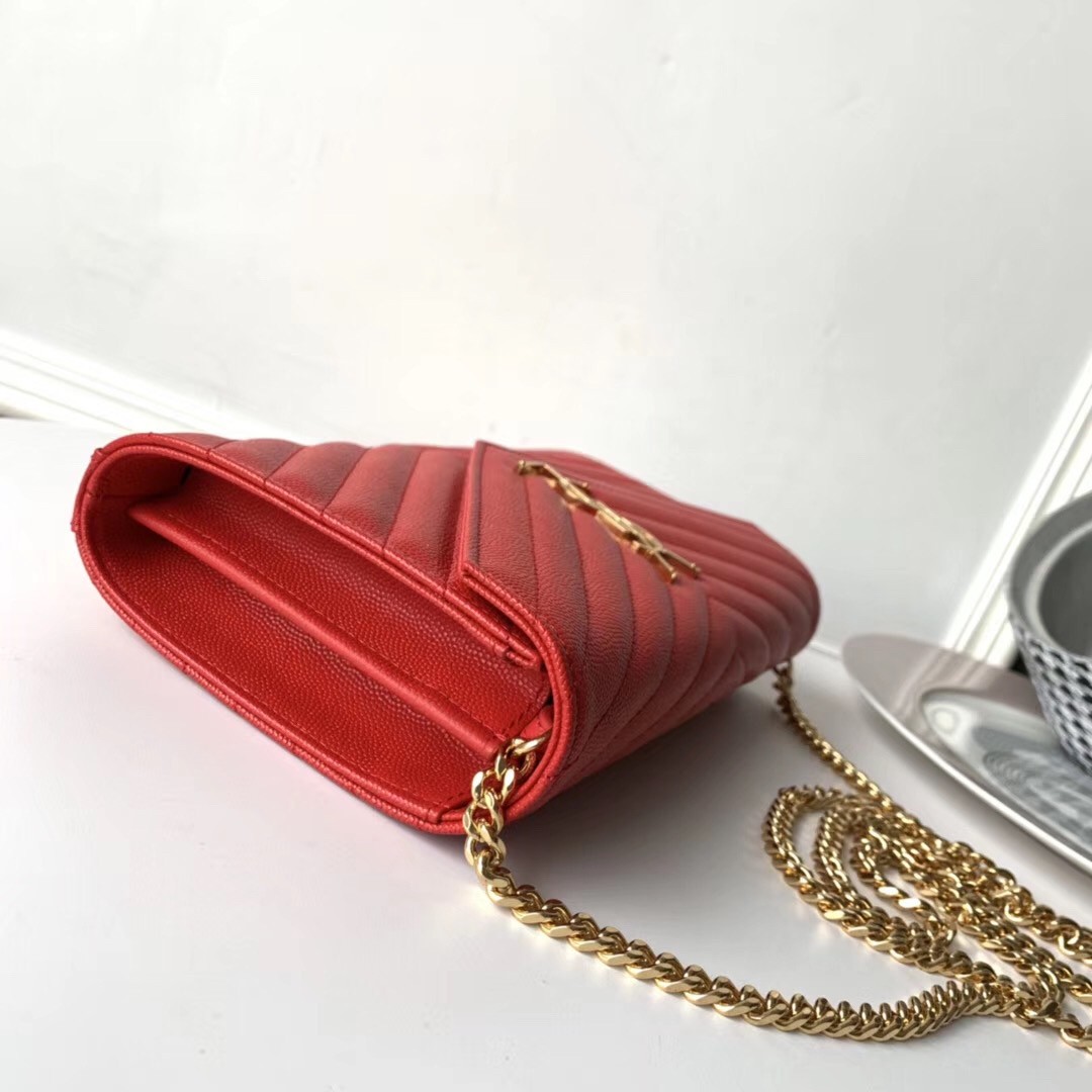 Sa**t Lau*nt woc monogram chain wallet in red leather