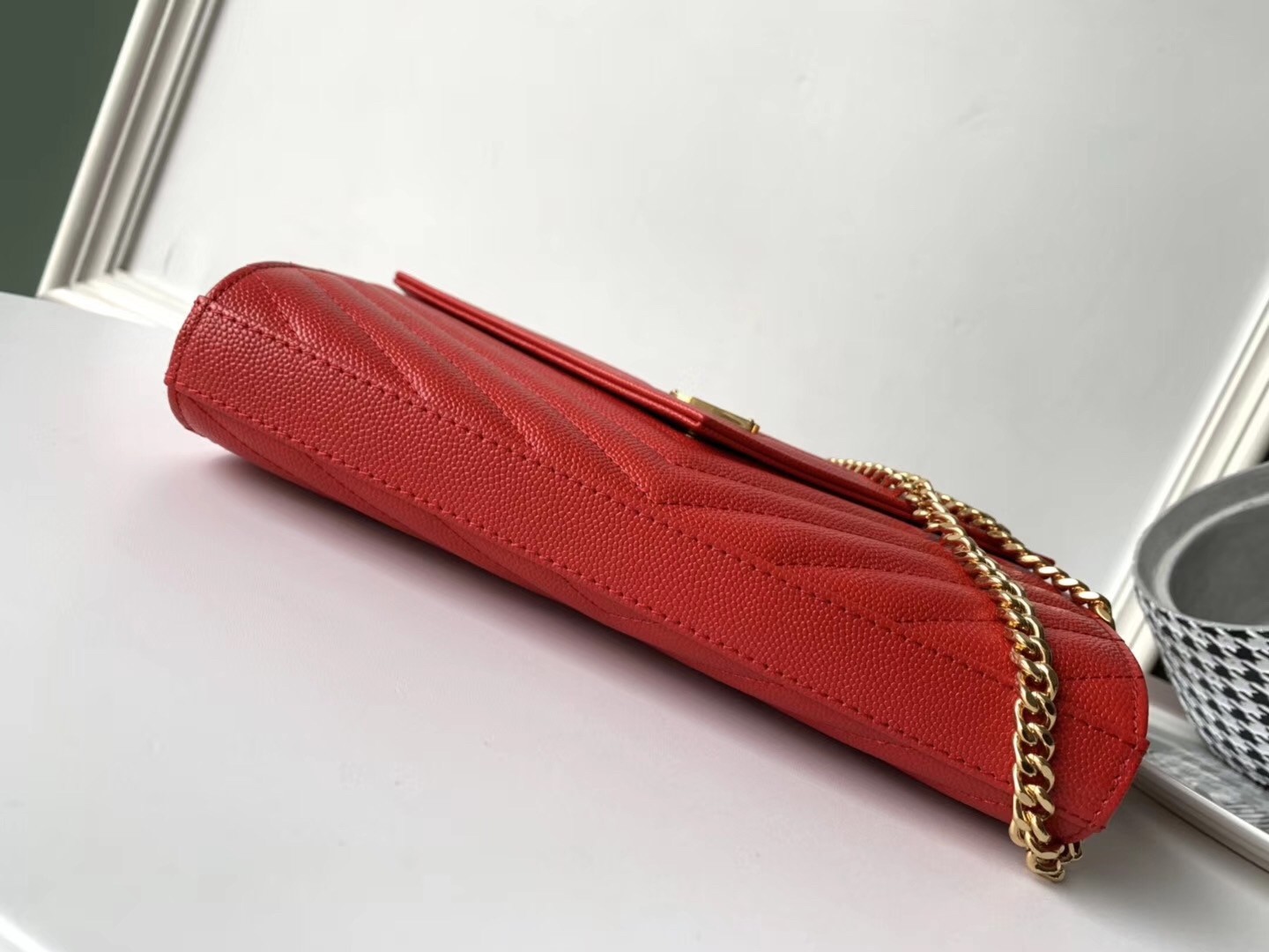 Sa**t Lau*nt woc monogram chain wallet in red leather
