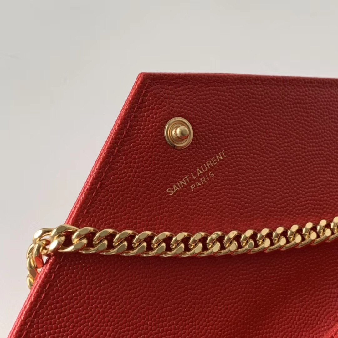 Sa**t Lau*nt woc monogram chain wallet in red leather