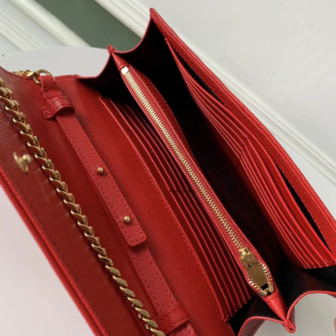 Sa**t Lau*nt woc monogram chain wallet in red leather
