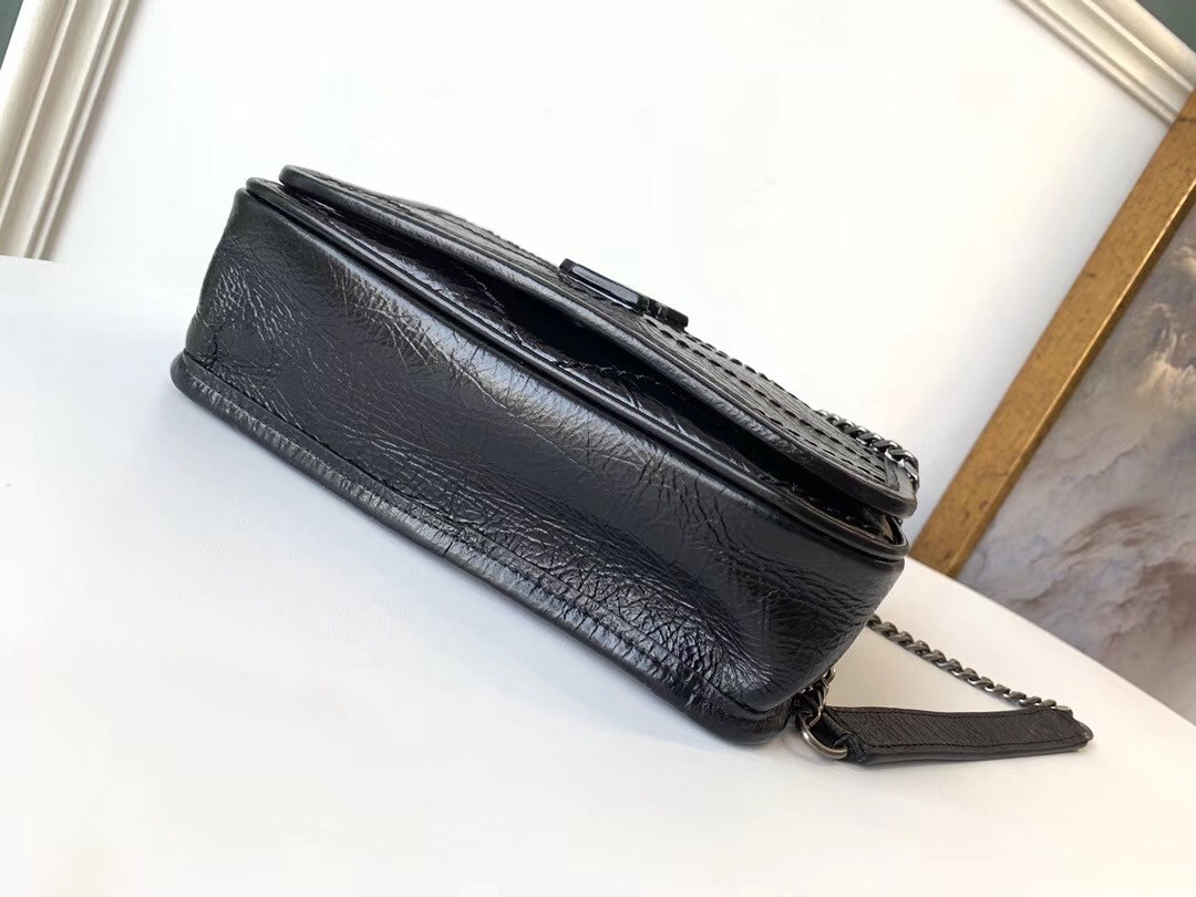 Sa**t Lau*nt woc niki chain wallet in black crinkled leather