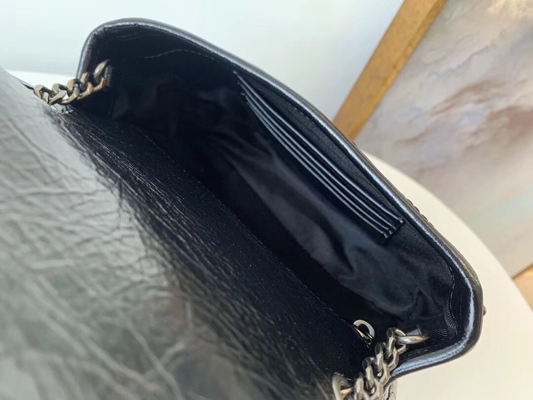 Sa**t Lau*nt woc niki chain wallet in black crinkled leather