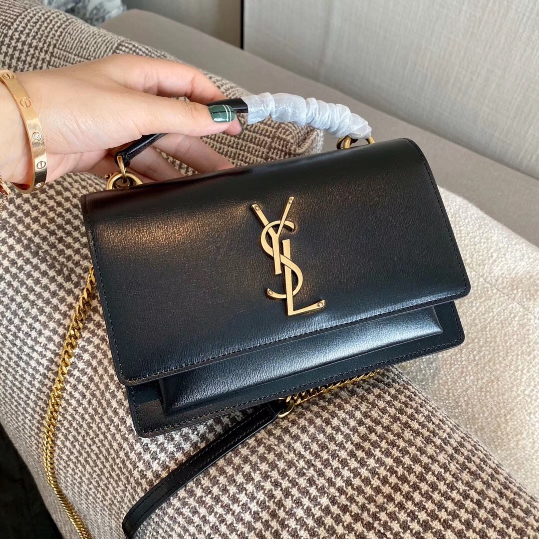 Sa**t Lau*nt woc sunset chain wallet in black calfskin