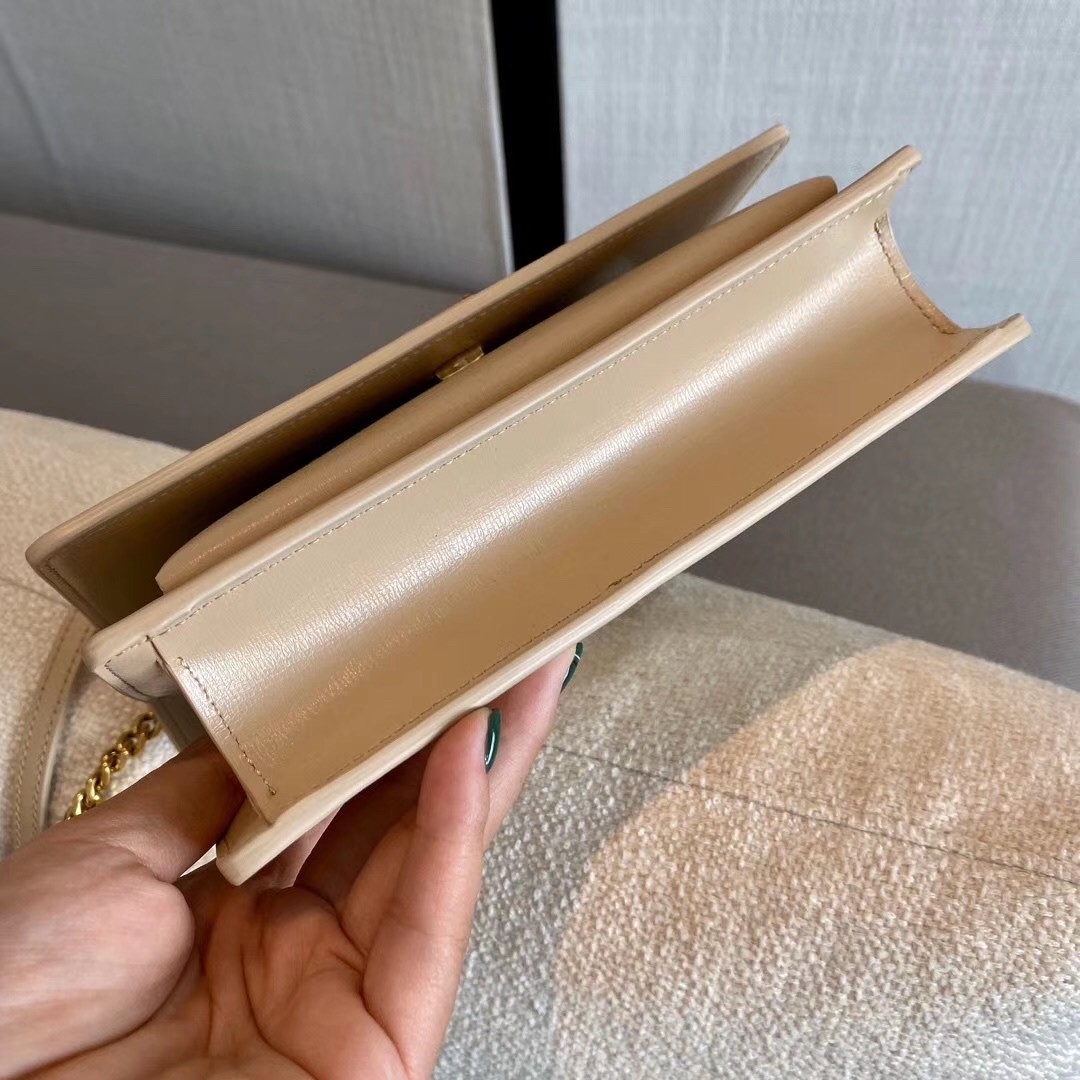 Sa**t Lau*nt woc sunset chain wallet in taupe calfskin