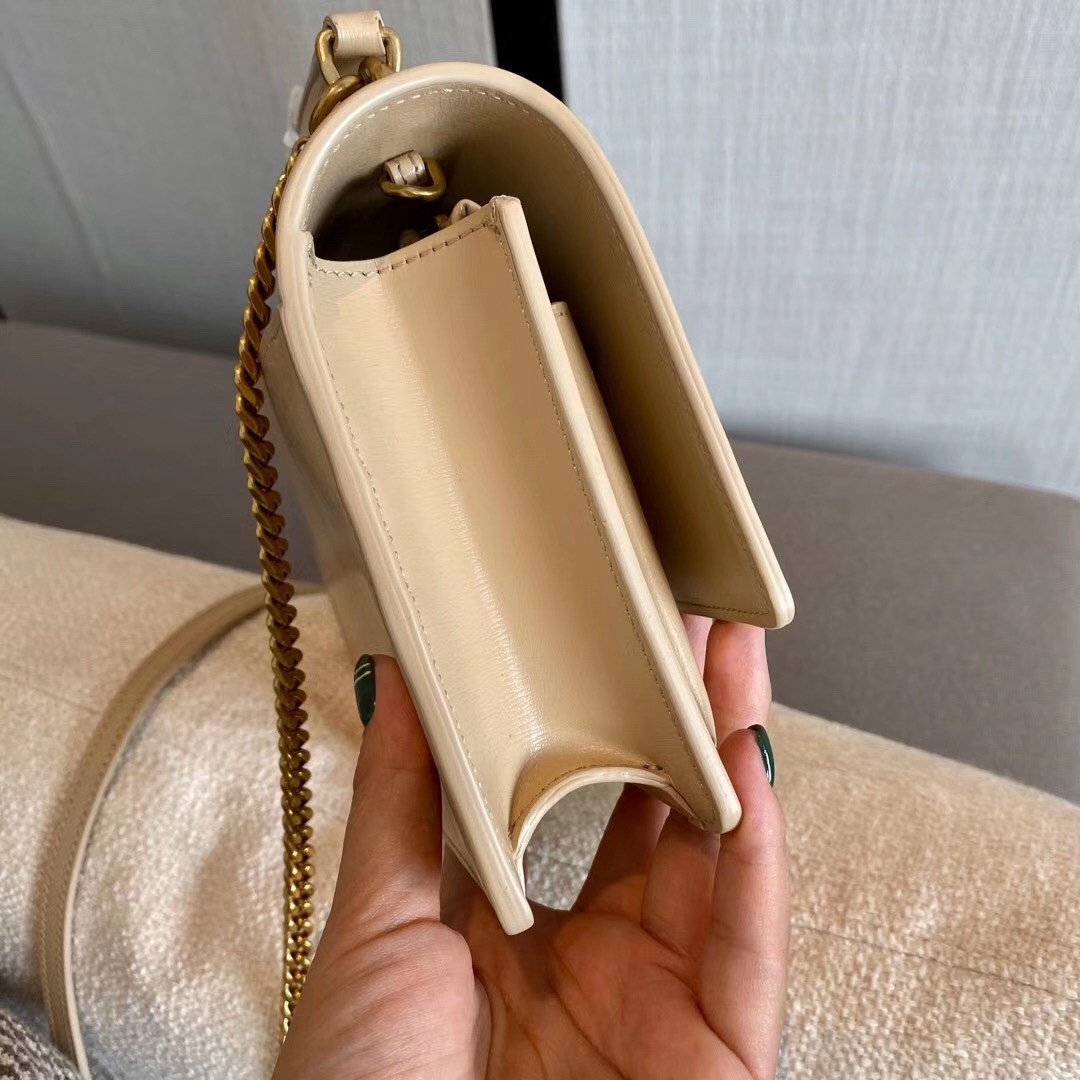 Sa**t Lau*nt woc sunset chain wallet in taupe calfskin