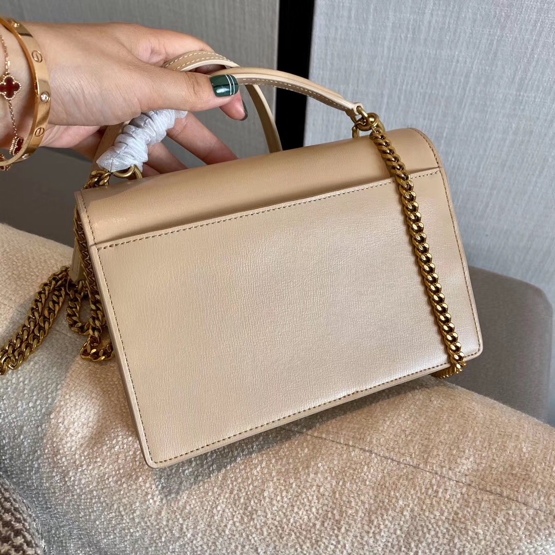 Sa**t Lau*nt woc sunset chain wallet in taupe calfskin
