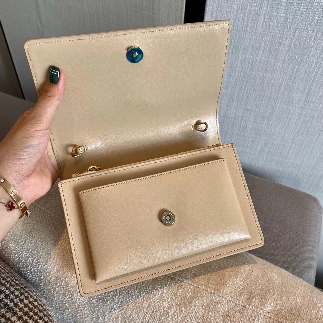 Sa**t Lau*nt woc sunset chain wallet in taupe calfskin