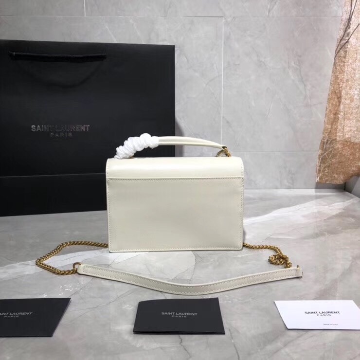 Sa**t Lau*nt woc sunset chain wallet in white calfskin
