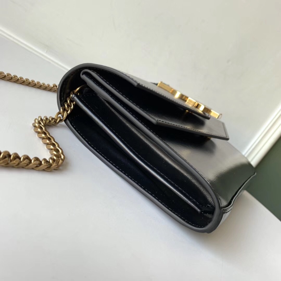 Sa**t Lau*nt woc sulpice chain wallet in black calfskin