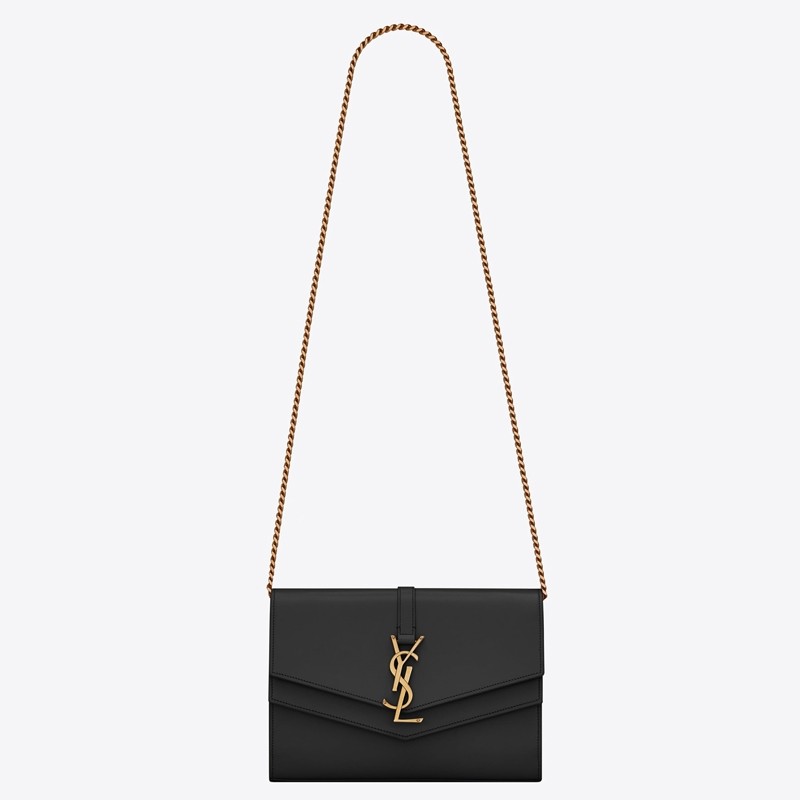 Sa**t Lau*nt woc sulpice chain wallet in black calfskin