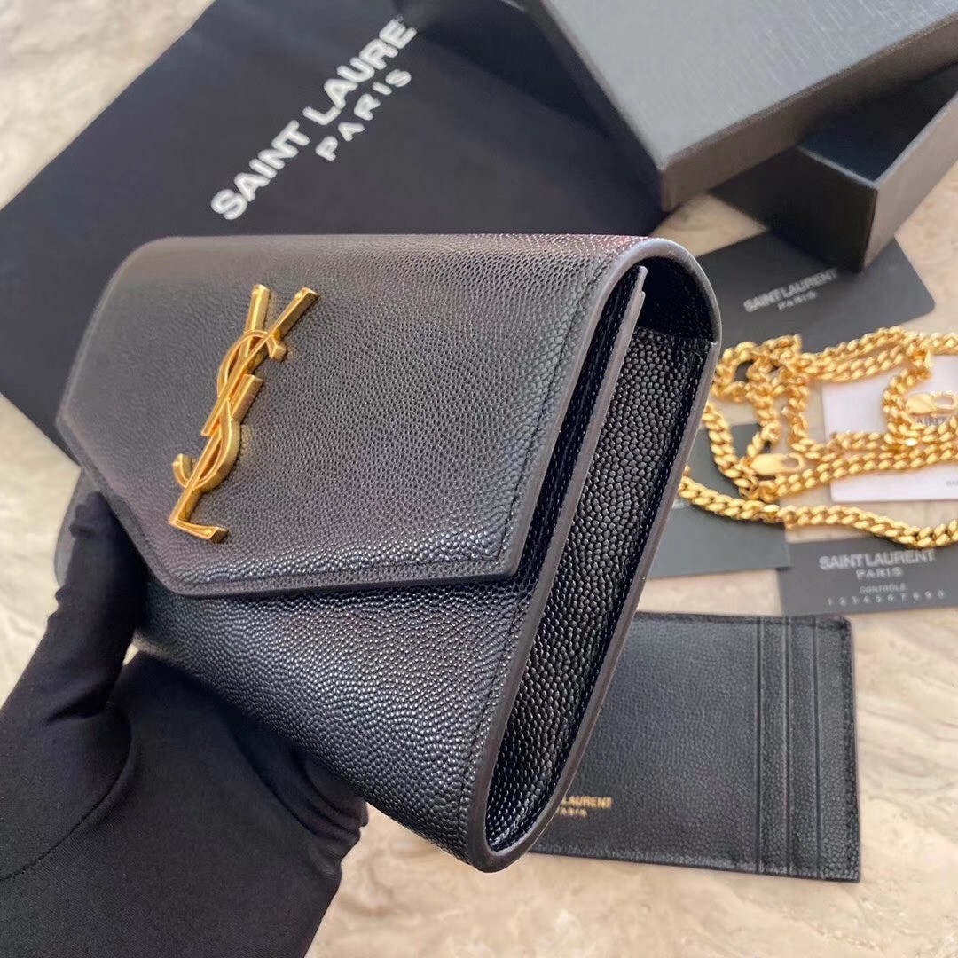 Sa**t Lau*nt woc uptown chain wallet in black leather