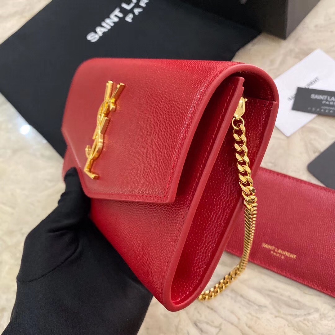 Sa**t Lau*nt woc uptown chain wallet in red leather