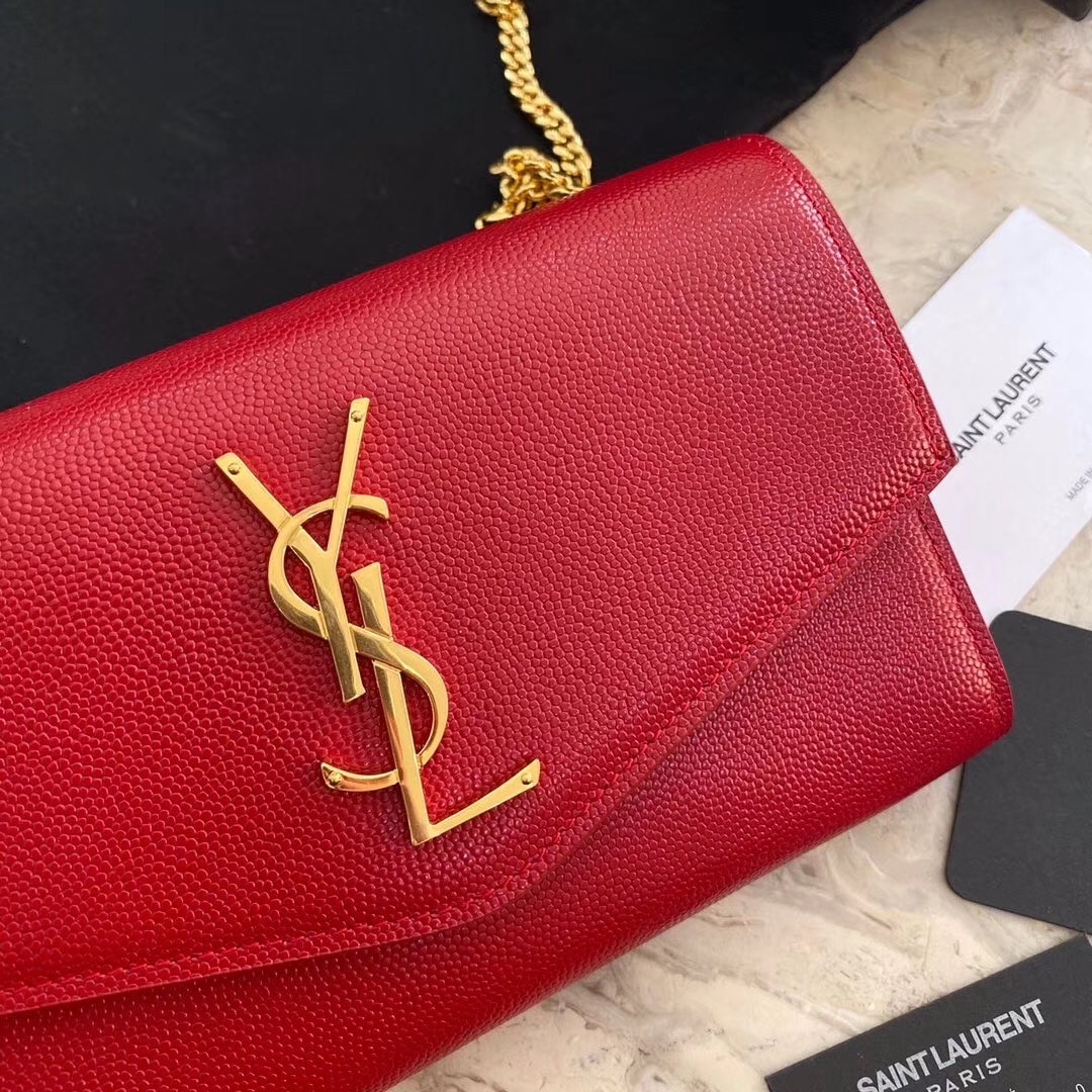 Sa**t Lau*nt woc uptown chain wallet in red leather