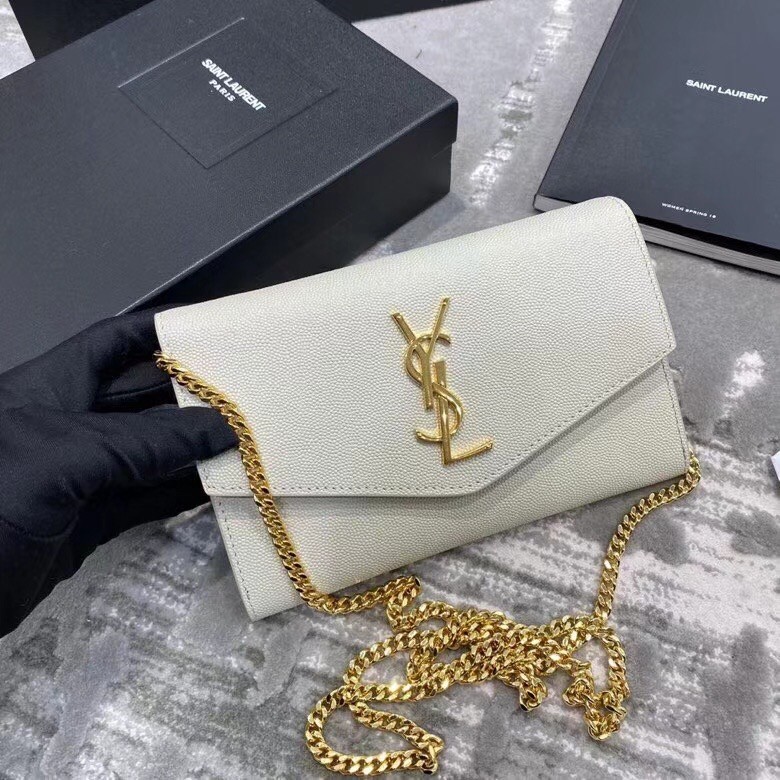 Sa**t Lau*nt woc uptown chain wallet in white leather