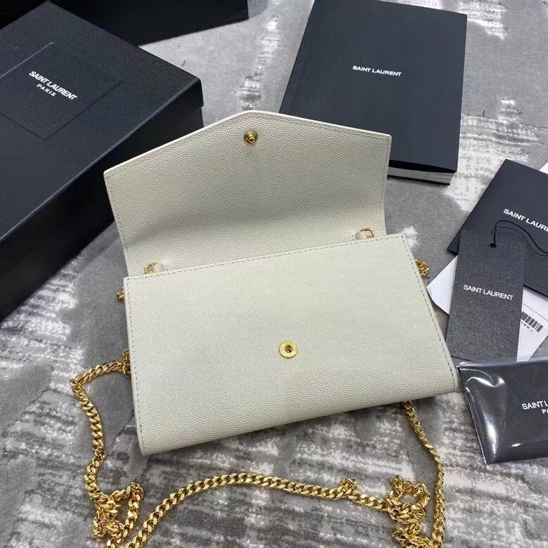 Sa**t Lau*nt woc uptown chain wallet in white leather
