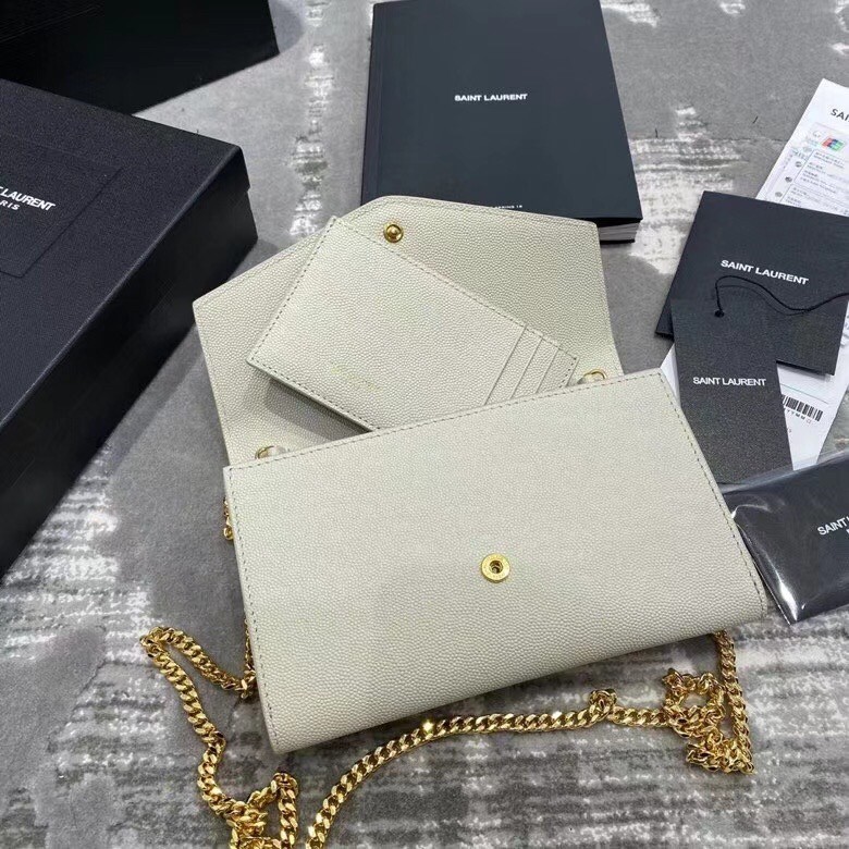 Sa**t Lau*nt woc uptown chain wallet in white leather