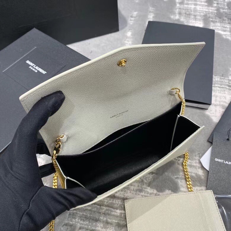 Sa**t Lau*nt woc uptown chain wallet in white leather