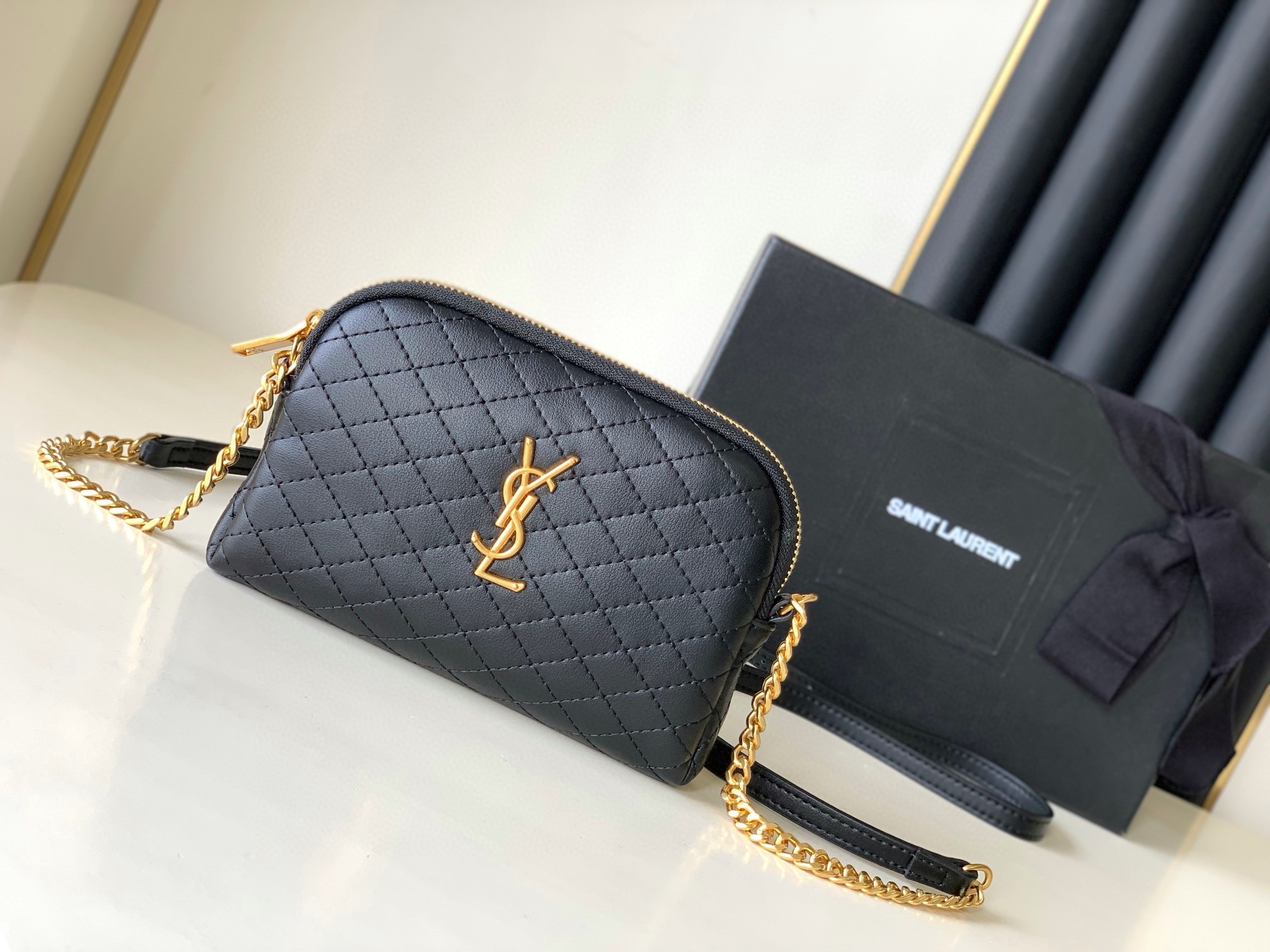 Sa**t Lau*nt gaby zipped pouch in black quilted lambskin
