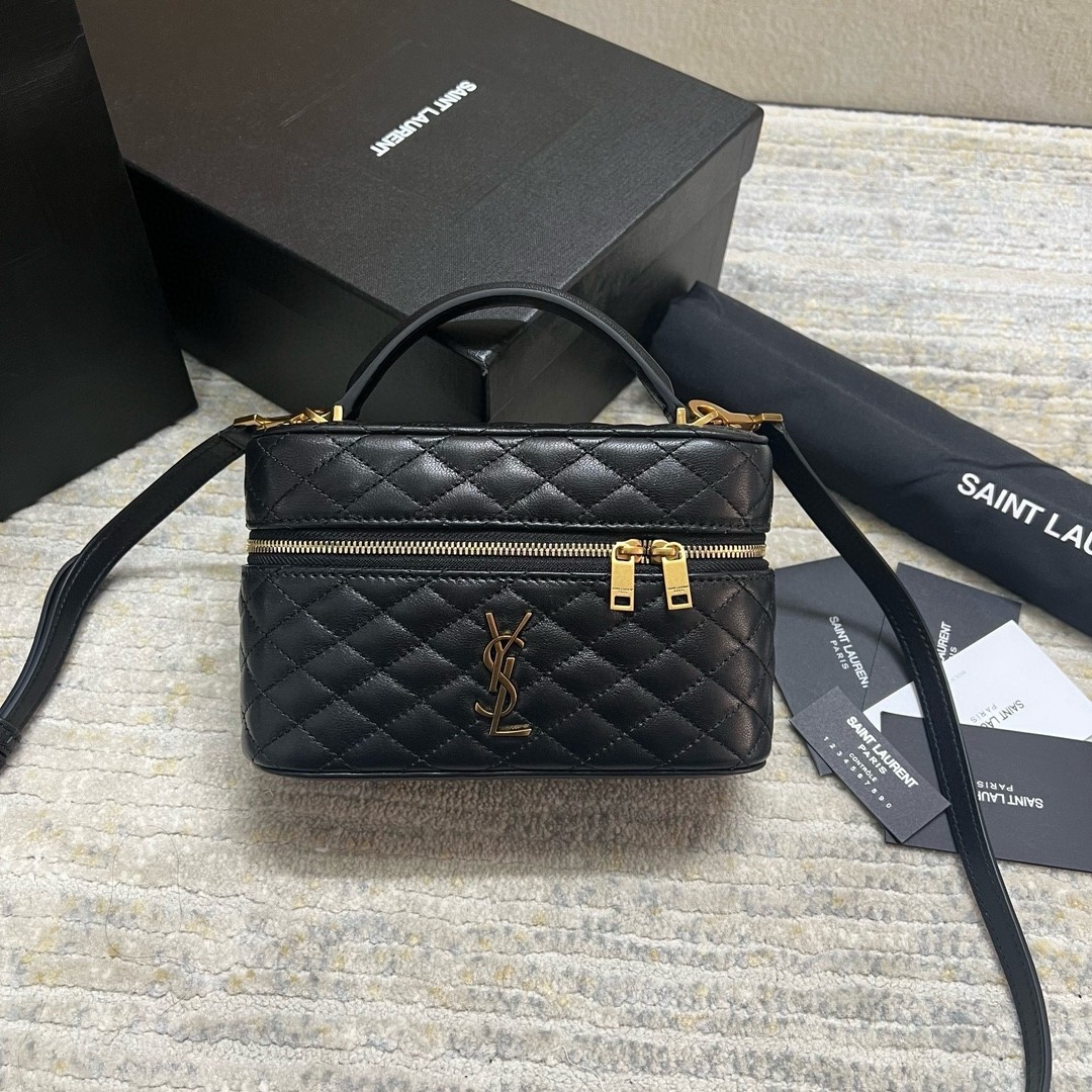 Sa**t Lau*nt gaby mini vanity bag in black lambskin