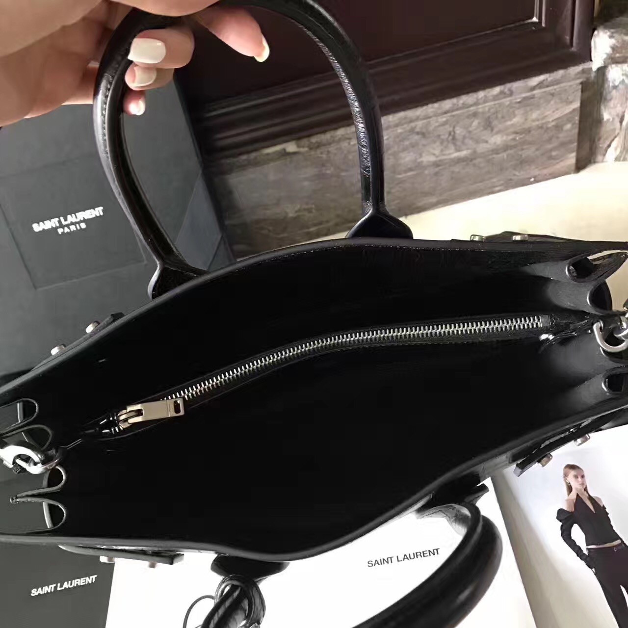 Sa**t Lau*nt small sac de jour souple bag in black crocodile leather