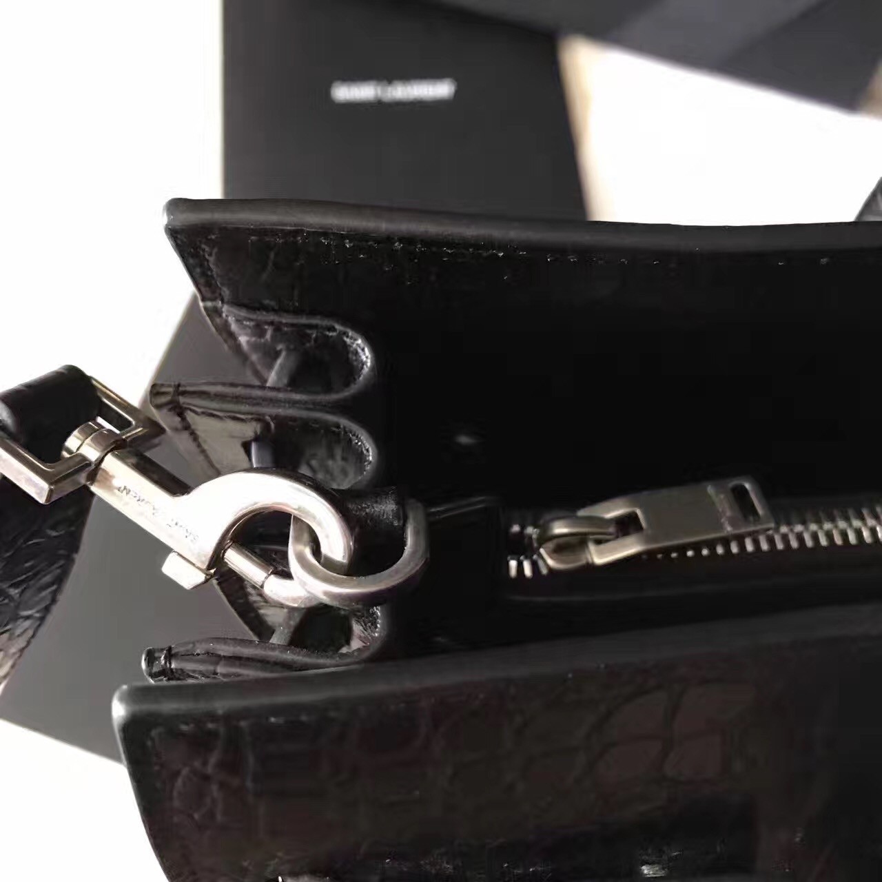 Sa**t Lau*nt small sac de jour souple bag in black crocodile leather