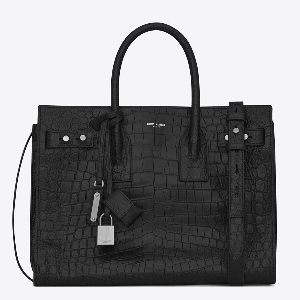Sa**t Lau*nt small sac de jour souple bag in black crocodile leather