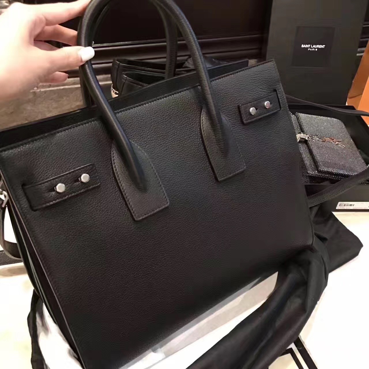Sa**t Lau*nt small sac de jour souple bag in black grained leather